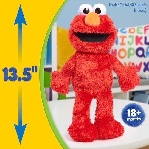 Just Play Sesame Street Tickle Me Elmo 13.5-inch Plush Doll, Laughs, Wiggles, and Giggles, Red, Kids Toys for Ages 18 Month