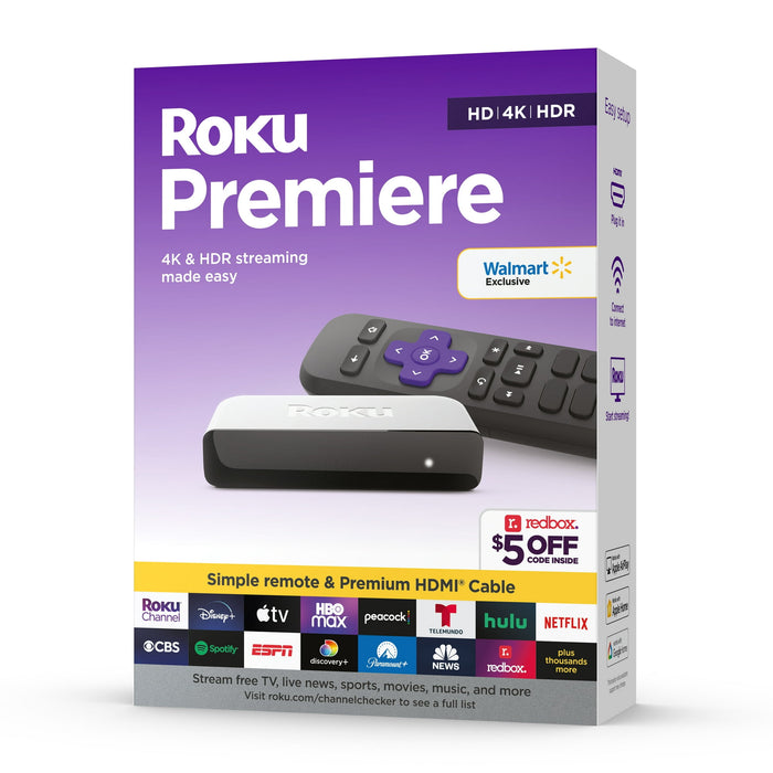 Roku Premiere | 4K/HDR Streaming Media Player with Premium High Speed HDMI Cable and Simple Remote