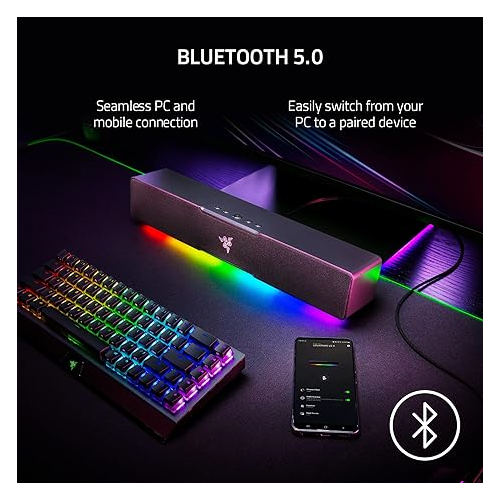 Razer Leviathan V2 X: PC soundbar-with full-range-drivers - Compact Design - Chroma RGB - USB Type C Power-and Audio Delivery - Bluetooth 5.0-for PC-laptop, Smartphones, Tablets-&-Nintendo Switch