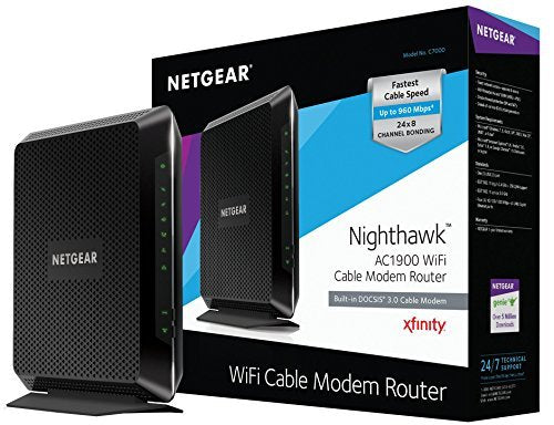 Netgear Nighthawk AC1900 (24x8) Wi-Fi Cable Modem Router (C7000) DOCSIS 3.0 Certified for XFINITY Comcast, Time Warner Cable, Cox