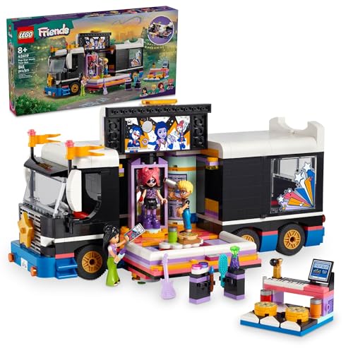 LEGO Friends Pop Star Music Tour Bus Play Together Toy, Social-Emotional Musical Toy with 4 Mini-Doll Characters, Toy Truck Building Kit, Music Gift for 8 Year Old Kids, Girls and Boys, 42619