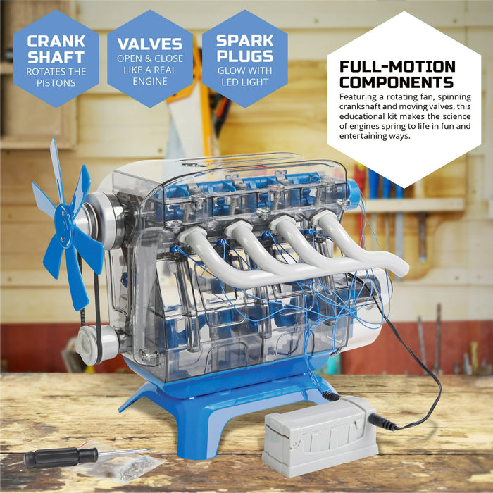Discovery™ #Mindblown Model Engine Kit, with Moving Motor Parts And LED Lights