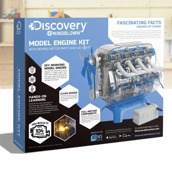 Discovery™ #Mindblown Model Engine Kit, with Moving Motor Parts And LED Lights