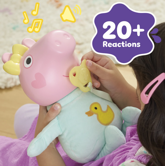 Peppa Pig Toys Oinks + Snuggles Baby Evie Interactive Baby Doll with Accessories, 20+ Sounds, 3+