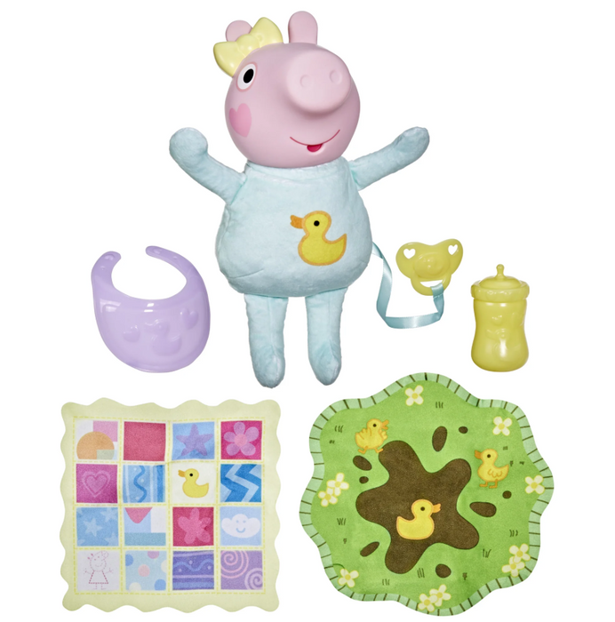 Peppa Pig Toys Oinks + Snuggles Baby Evie Interactive Baby Doll with Accessories, 20+ Sounds, 3+