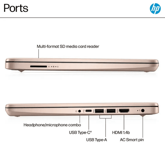 HP 14” HD Laptop, Intel Processor N150, 4GB RAM, 128GB UFS, Windows 11 Home in S Mode, Pale Rose Gold