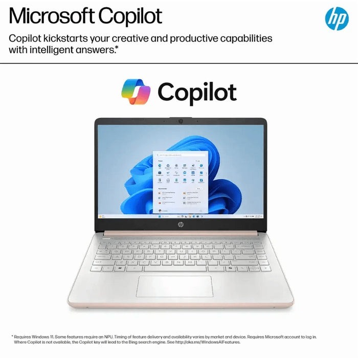 HP 14” HD Laptop, Intel Processor N150, 4GB RAM, 128GB UFS, Windows 11 Home in S Mode, Pale Rose Gold