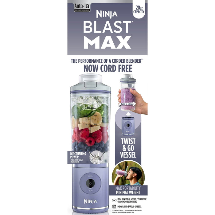 Ninja Blast MAX 20-Oz Portable Personal Blender, Twist & Go Vessel, Smoothie, Frozen Drinks, Ice Crush, BC200LD Lavender