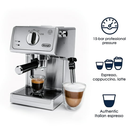 DeLonghi 15 Bar Stainless Steel Espresso and Cappuccino Machine with Premium Adjustable Frother