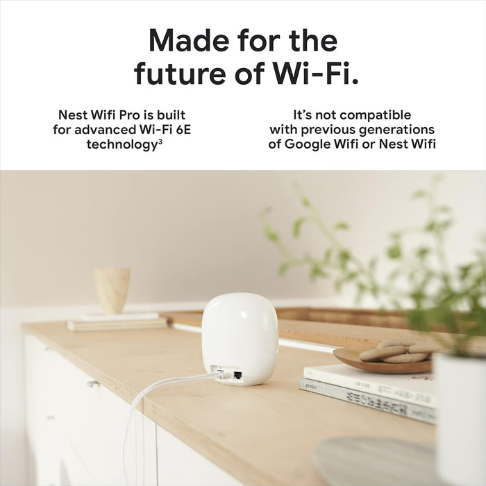 Google Nest WiFi Pro - Wi-Fi 6E - Reliable Home Wi-Fi System with Fast Speed and Whole Home Coverage - Mesh Router - 2 Pack - Snow