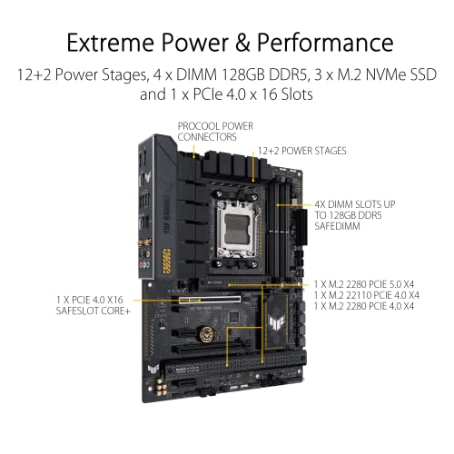 ASUS TUF Gaming B650-PLUS WiFi AMD B650 AM5 Ryzen™ Desktop 9000 8000 and 7000 ATX Motherboard, 14 Power Stages, PCIe® 5.0 M.2, DDR5 Memory, WiFi 6 and 2.5 Gb Ethernet, USB4® Support Aura Sync