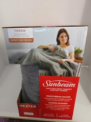 Sunbeam Lofttec Foot Pocket Electric Heated Throw Blanket Machine Washable 50x60