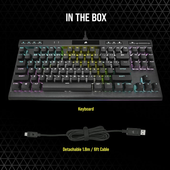 Corsair K70 RGB TKL CHAMPION SERIES Tenkeyless Optical-Mechanical Gaming Keyboard (OPX RGB Keyswitches, PBT Double-Shot Keycaps, Detachable USB-C Cable) QWERTY, NA Layout - Black