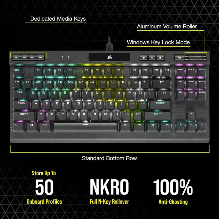 Corsair K70 RGB TKL CHAMPION SERIES Tenkeyless Optical-Mechanical Gaming Keyboard (OPX RGB Keyswitches, PBT Double-Shot Keycaps, Detachable USB-C Cable) QWERTY, NA Layout - Black