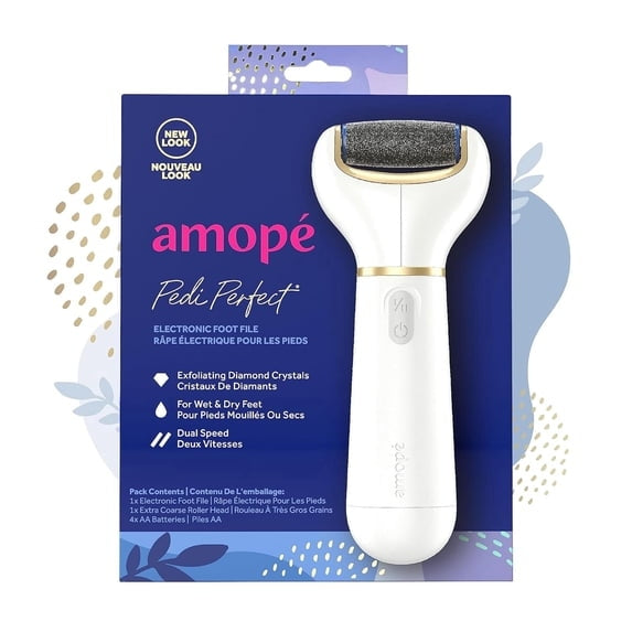 Amope Pedi Perfect Electronic Foot File with Diamond Crystals – Removes Hard & Dead Skin