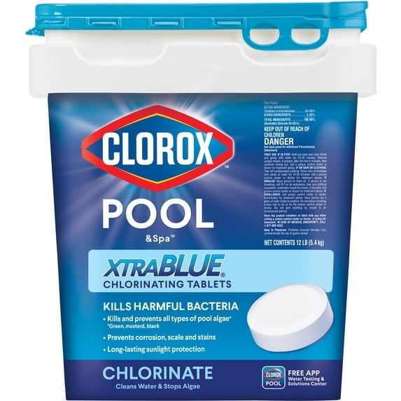 Clorox Pool&Spa XtraBlue 3-Inch Chlorinating Tablets, Swimming Pool Chlorine, 12 Tablets