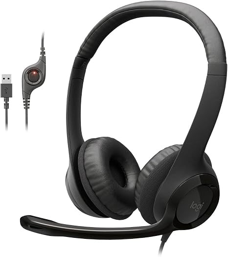 Logitech H390 Wired USB-A Headset with Noise-Canceling Microphone, Stereo Sound & Adjustable Headband – Black