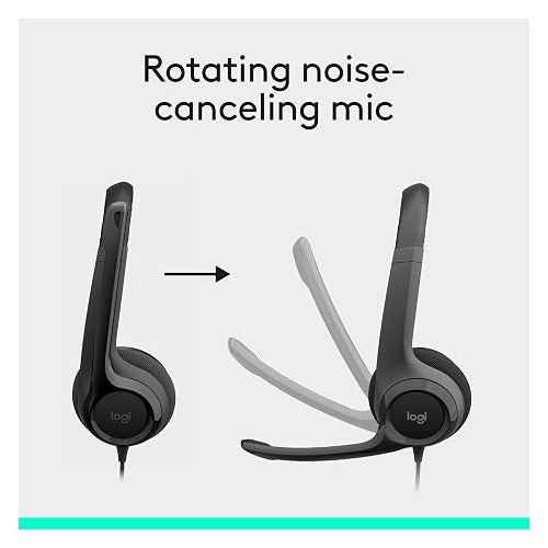 Logitech H390 Wired USB-A Headset with Noise-Canceling Microphone, Stereo Sound & Adjustable Headband – Black