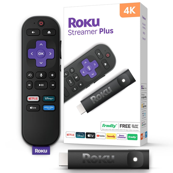 Roku Streamer Plus 4K HDR Streaming Device for TV with Voice Remote, Free & Live TV Streaming