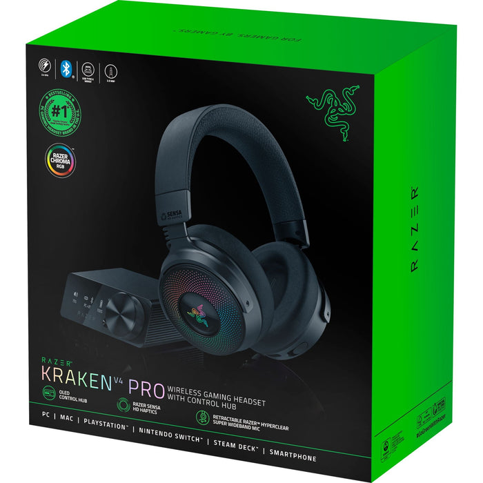 Razer Kraken V4 Pro Wireless Gaming Headset with Control Hub, RGB Chroma, Black