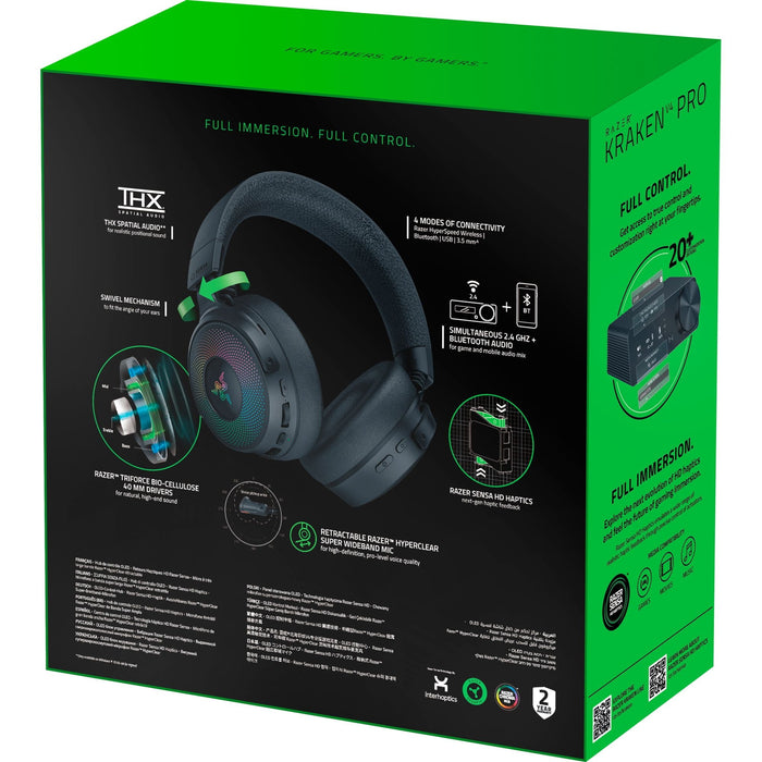 Razer Kraken V4 Pro Wireless Gaming Headset with Control Hub, RGB Chroma, Black