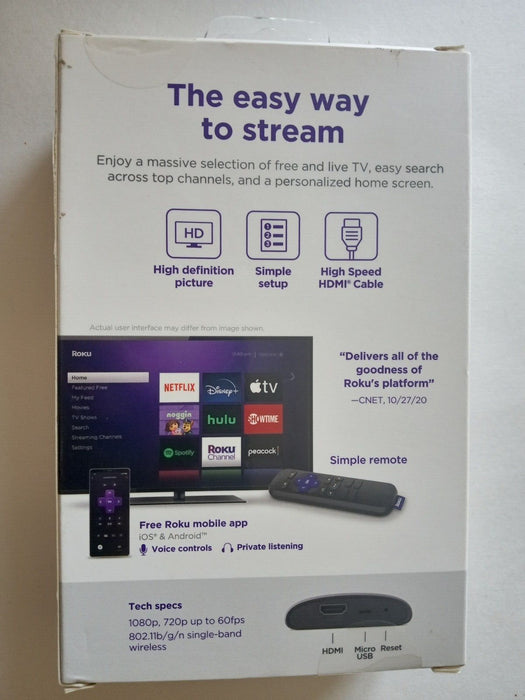 Roku SE 3930S2 1080p HD Media Player Streaming Device with HDMI Cable New