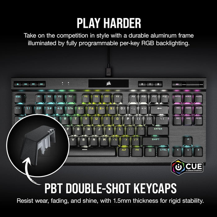 Corsair K70 RGB TKL CHAMPION SERIES Tenkeyless Optical-Mechanical Gaming Keyboard (OPX RGB Keyswitches, PBT Double-Shot Keycaps, Detachable USB-C Cable) QWERTY, NA Layout - Black