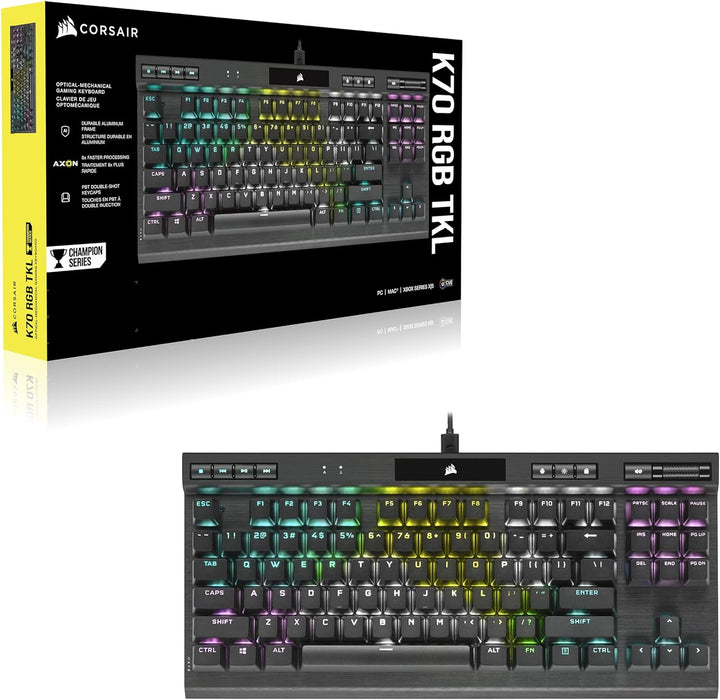 Corsair K70 RGB TKL CHAMPION SERIES Tenkeyless Optical-Mechanical Gaming Keyboard (OPX RGB Keyswitches, PBT Double-Shot Keycaps, Detachable USB-C Cable) QWERTY, NA Layout - Black