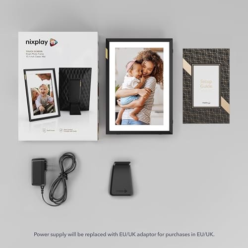 Nixplay Digital Touch Screen Picture Frame - 10.1” Photo Frame, Connecting Families & Friends - Black/White Matte