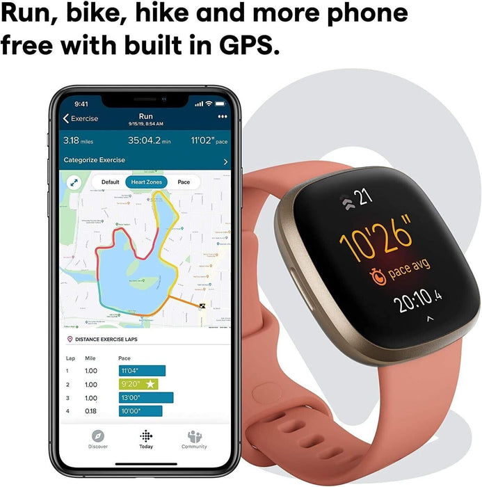 Fitbit Versa 3 Smartwatch GPS Heart Rate Monitor | Pink/Gold OPEN BOX