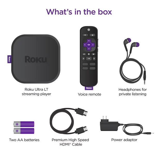 "Roku Ultra LT Streaming Device 4K/HDR/Dolby Vision with Roku Voice Remote, Private Listening, and Premium HDMI® Cable"