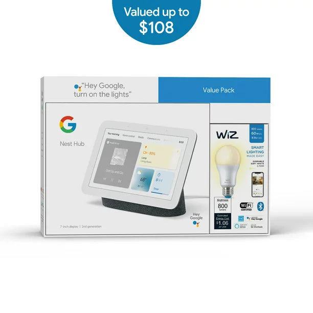 Google Nest Hub (Gen 2) Smart Home Display - Wiz Smart Wi-Fi Connected LED Light Bulb - Charchol