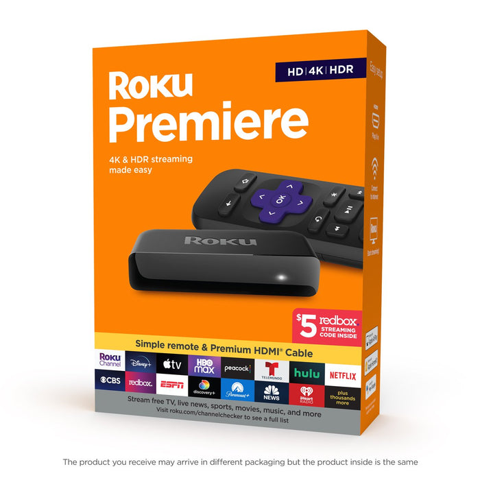 Roku Premiere | 4K/HDR Streaming Media Player with Premium High Speed HDMI Cable and Simple Remote