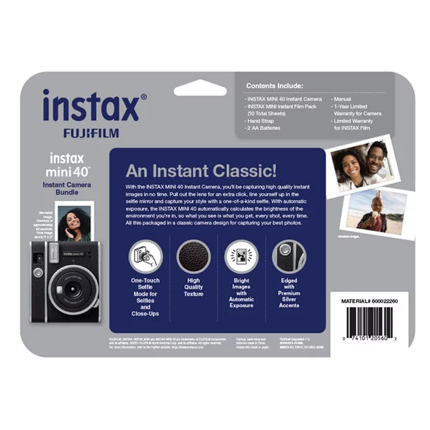 Fujifilm INSTAX Mini 40 Camera Exclusive Blister Bundle with Bonus Pack of Film (10-pack Mini Film)