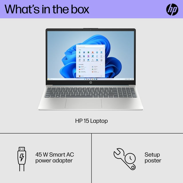 HP 15.6" FHD Laptop, AMD Ryzen 5 7520U, 8GB RAM, 256GB SSD, Moonlight Blue, Windows 11 Home, 15-fc0037wm