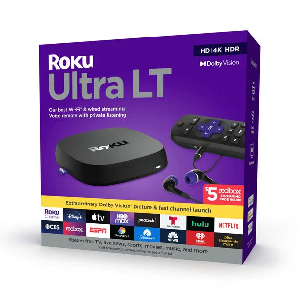 "Roku Ultra LT Streaming Device 4K/HDR/Dolby Vision with Roku Voice Remote, Private Listening, and Premium HDMI® Cable"