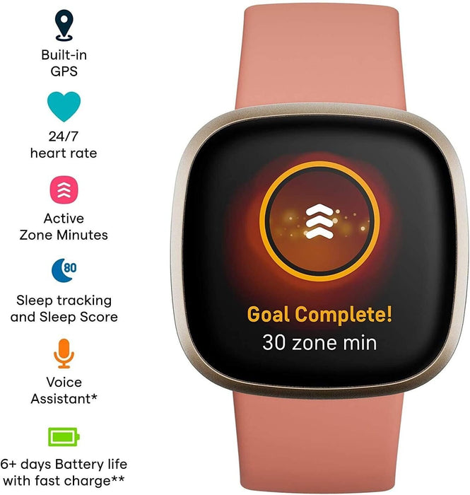 Fitbit Versa 3 Smartwatch GPS Heart Rate Monitor | Pink/Gold OPEN BOX