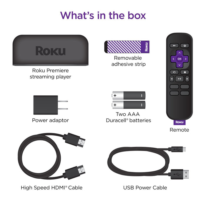 Roku Premiere | 4K/HDR Streaming Media Player with Premium High Speed HDMI Cable and Simple Remote