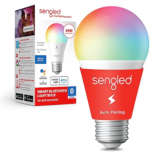 4 PCS * Sengled Smart Light Bulbs, Color Changing Alexa/Bluetooth Mesh, Dimmable LED Bulb A19 E26 Multicolor, High CRI, High Brightness, 8.7W 800LM, 1Pack