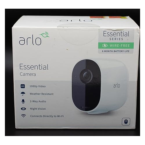 Arlo Essential Wire Free Security Camera (No Spotlight) 1 Pack (Wireless Security System, 1080p Video, Indoor/Outdoor Camera, Night Vision, Surveillance, 2 Way Audio, Weather Resistant) VMC2020W